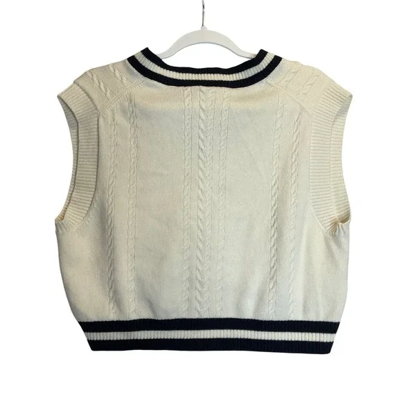 Sunday Best Winston Merino Wool Blend Cropped Sleeveless Sweater Vest Cable Knit - Picture 3 of 7
